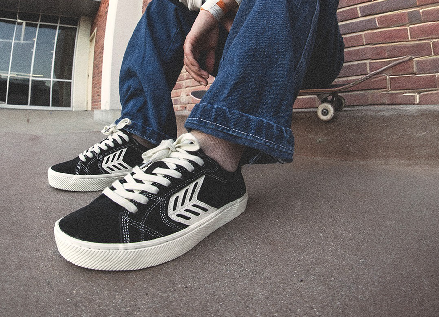 CATIBA PRO Low Black Suede and Canvas Contrast Thread Ivory Logo Sneaker