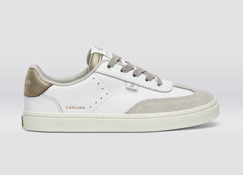 TOCA White Premium Leather Vintage White Suede Metallic Gold Sneaker