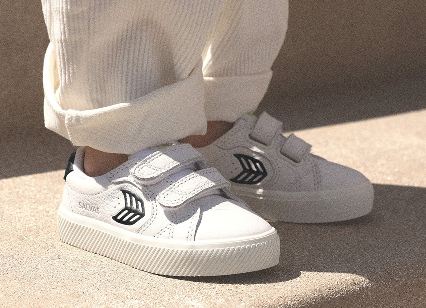 SALVAS White Premium Leather Black Logo Sneaker Kids