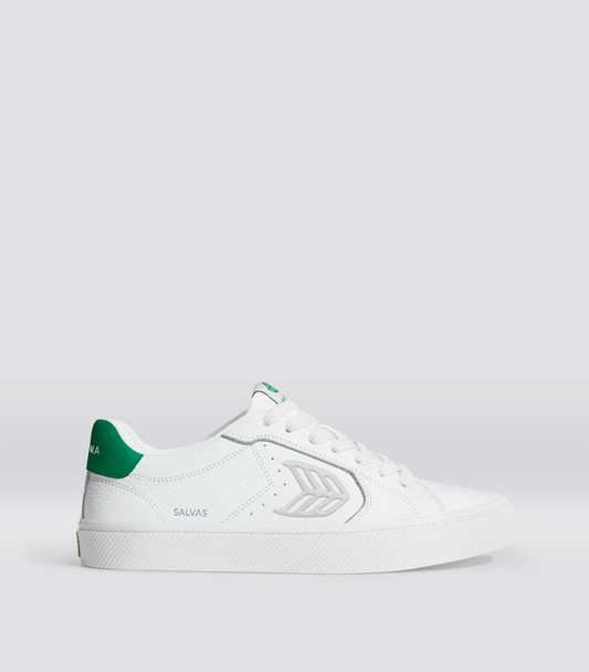 SALVAS White Premium Leather Ice Logo Green Sneaker