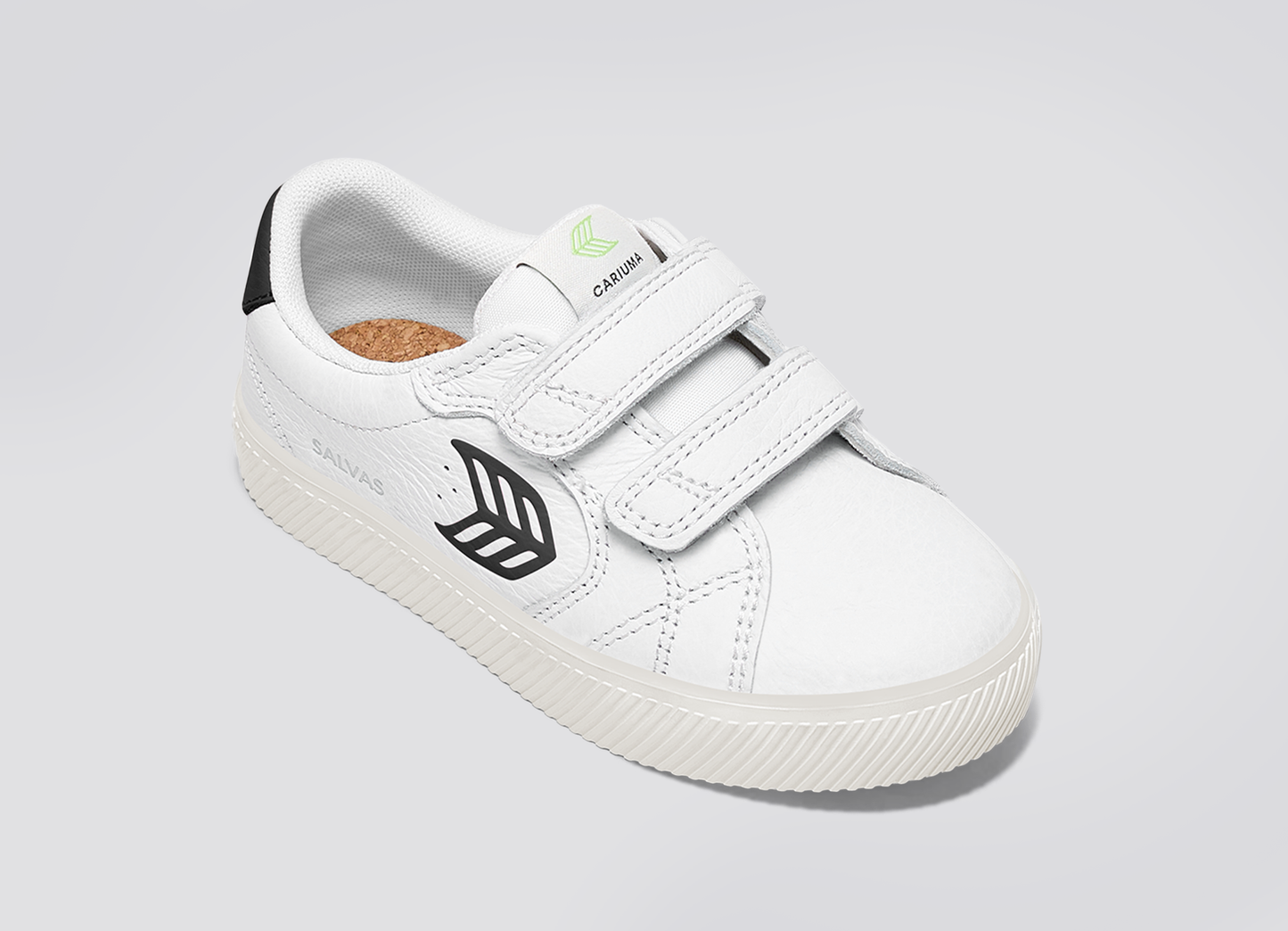 SALVAS White Premium Leather Black Logo Sneaker Kids