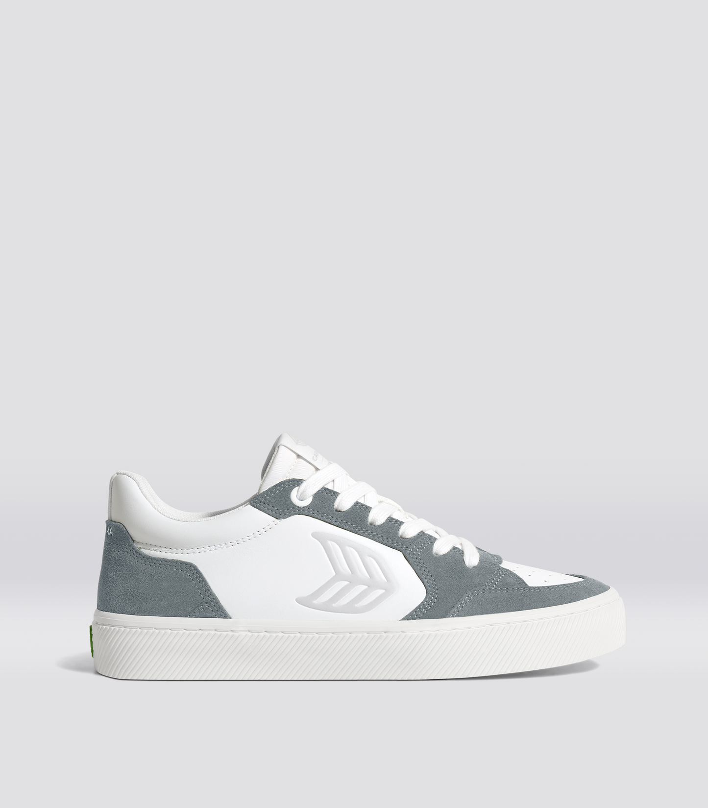 VALLELY White Leather Charcoal Grey Suede Ice Logo Sneaker