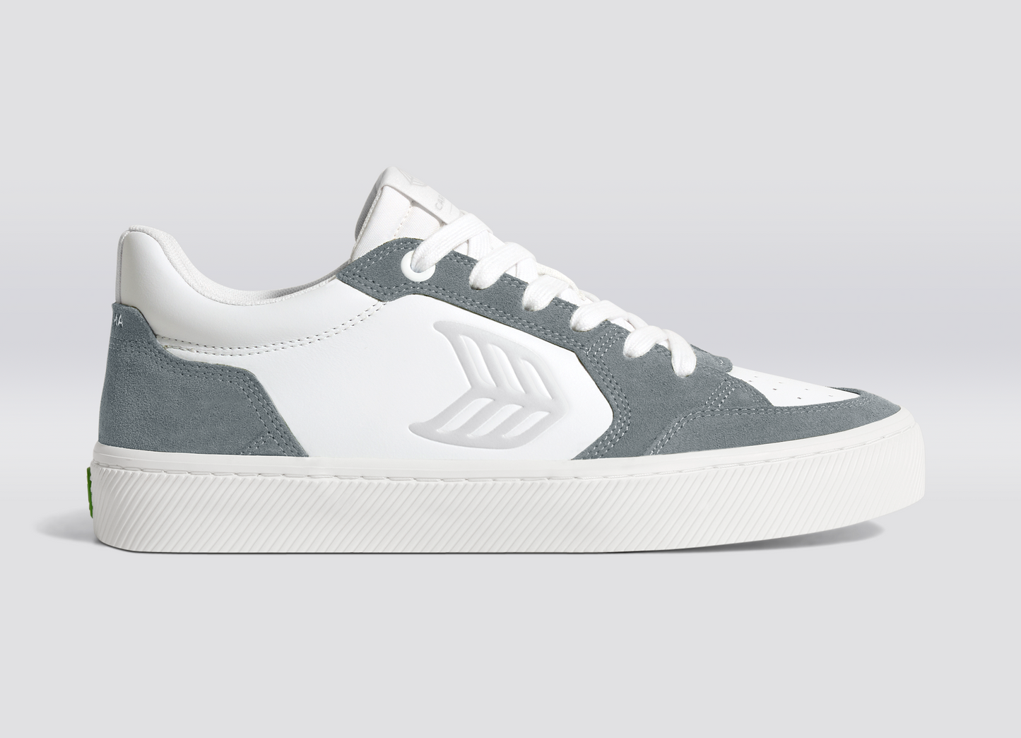 VALLELY White Leather Charcoal Grey Suede Ice Logo Sneaker