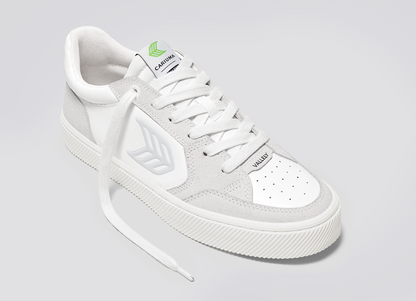 VALLELY White Leather Vintage White Suede Ice Logo Sneaker