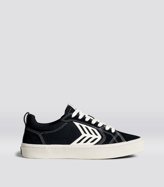 CATIBA PRO Low Black Suede and Canvas Contrast Thread Ivory Logo Sneaker