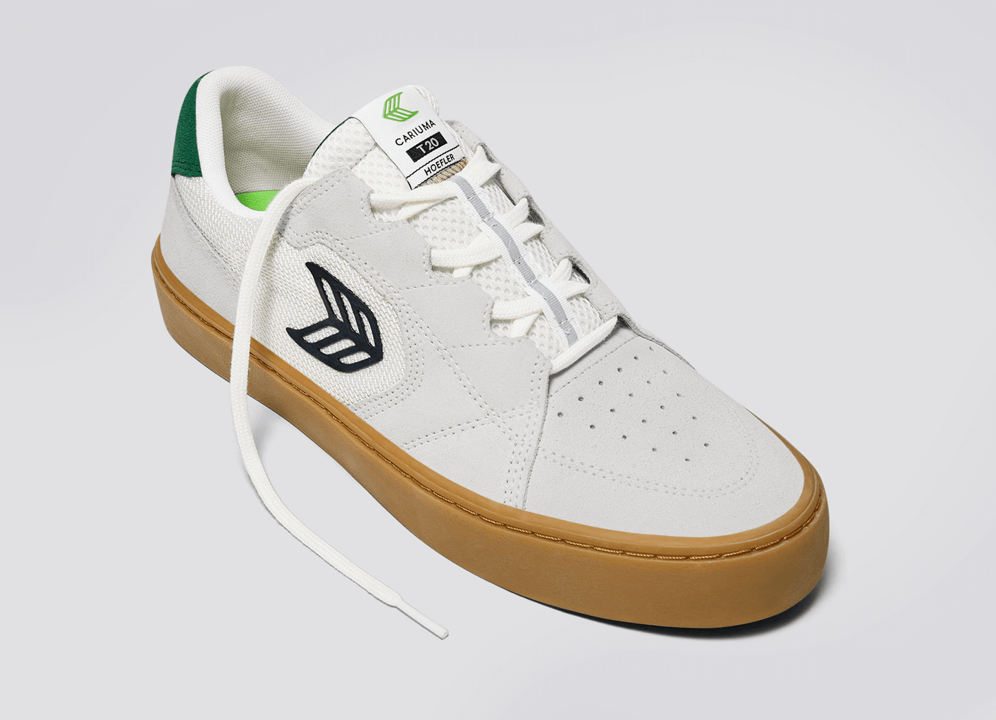 T20 PRO Gum Smoke White Suede and Mesh Black Logo Green Sneaker