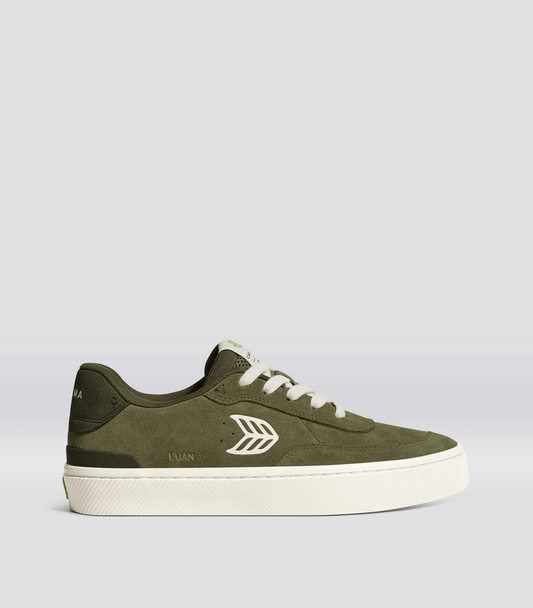 LUAN PRO Olive Green Suede Ivory Logo Sneaker