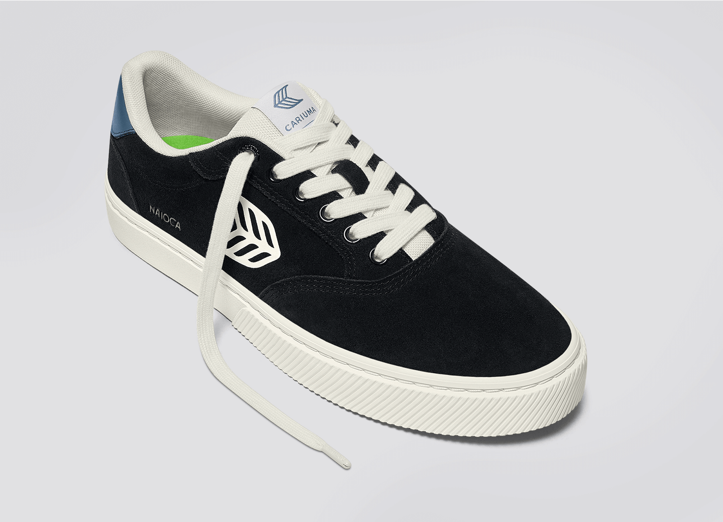 NAIOCA Black Suede Ivory Logo Washed Blue Sneaker