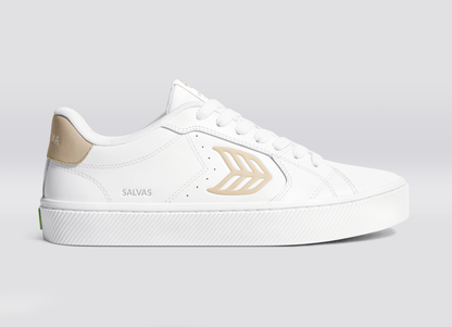 SALVAS White Leather Shifting Sand Logo Sneaker