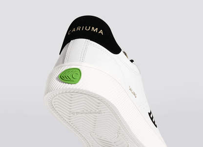 SALVAS White Leather Leopard Print Suede Black Logo Sneaker