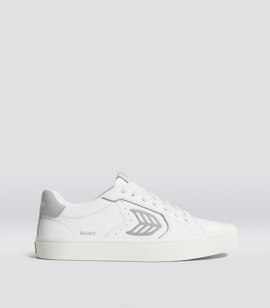 SALVAS White Premium Leather Onyx Grey Logo Sneaker