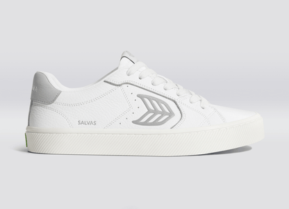 SALVAS White Premium Leather Onyx Grey Logo Sneaker