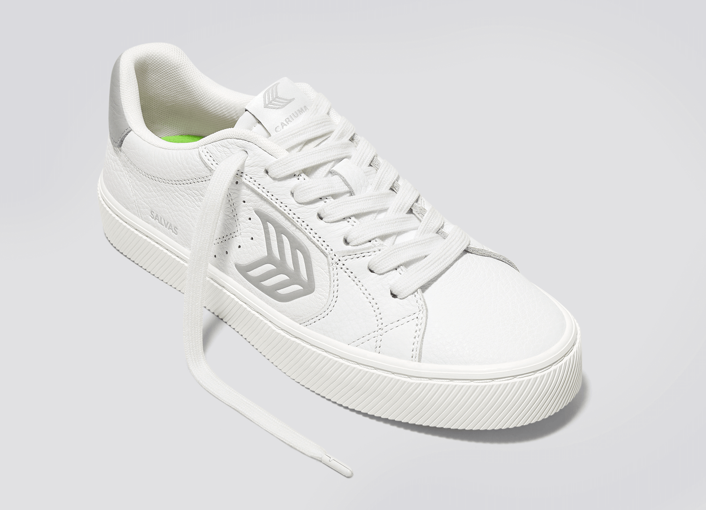 SALVAS White Premium Leather Onyx Grey Logo Sneaker