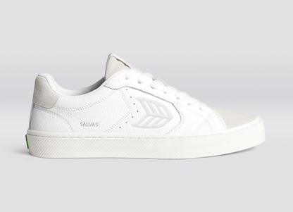 SALVAS White Premium Leather Vintage White Suede Ice Logo Sneaker