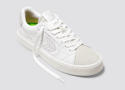 SALVAS White Premium Leather Vintage White Suede Ice Logo Sneaker