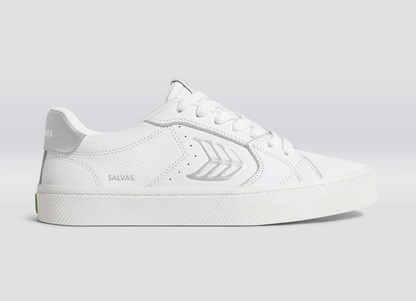 SALVAS White Premium Leather Silver Logo Sneaker