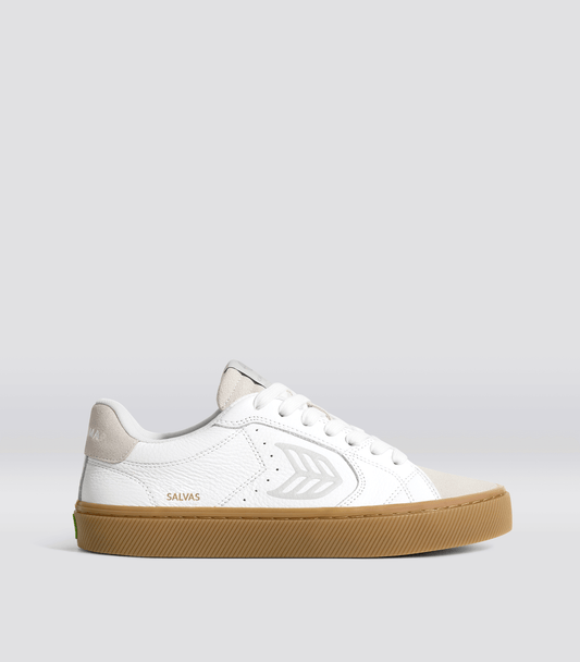 SALVAS Gum White Premium Leather Vintage White Suede Ice Logo Sneaker