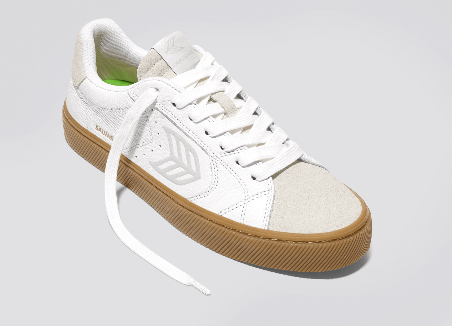 SALVAS Gum White Premium Leather Vintage White Suede Ice Logo Sneaker