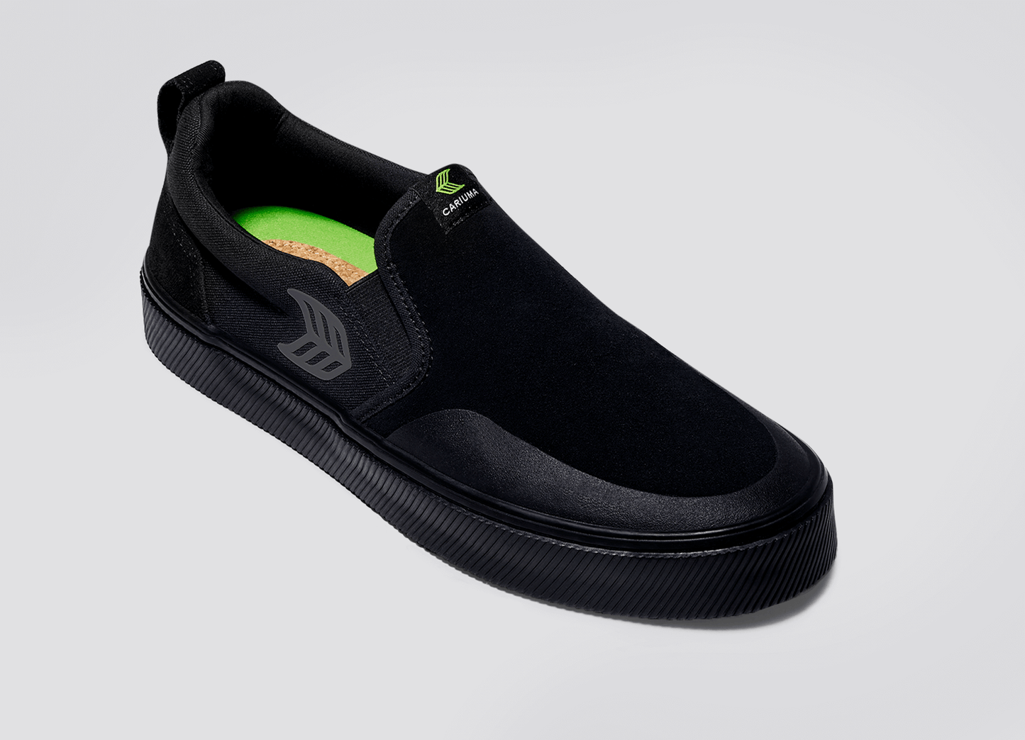 SLIP-ON PRO All Black Suede and Canvas Ash Grey Logo Sneaker