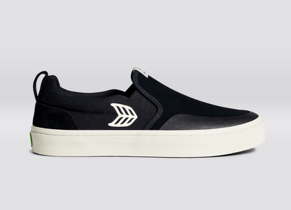 SLIP-ON PRO Black Suede and Canvas Ivory Logo Sneaker