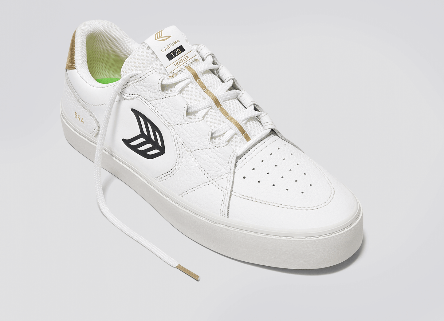 T20 PRO Hoefler 2024 White Premium Leather and Mesh Black Logo Gold Sneaker