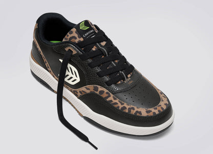 UBA Black Leather Leopard Print Suede Ivory Logo Sneaker