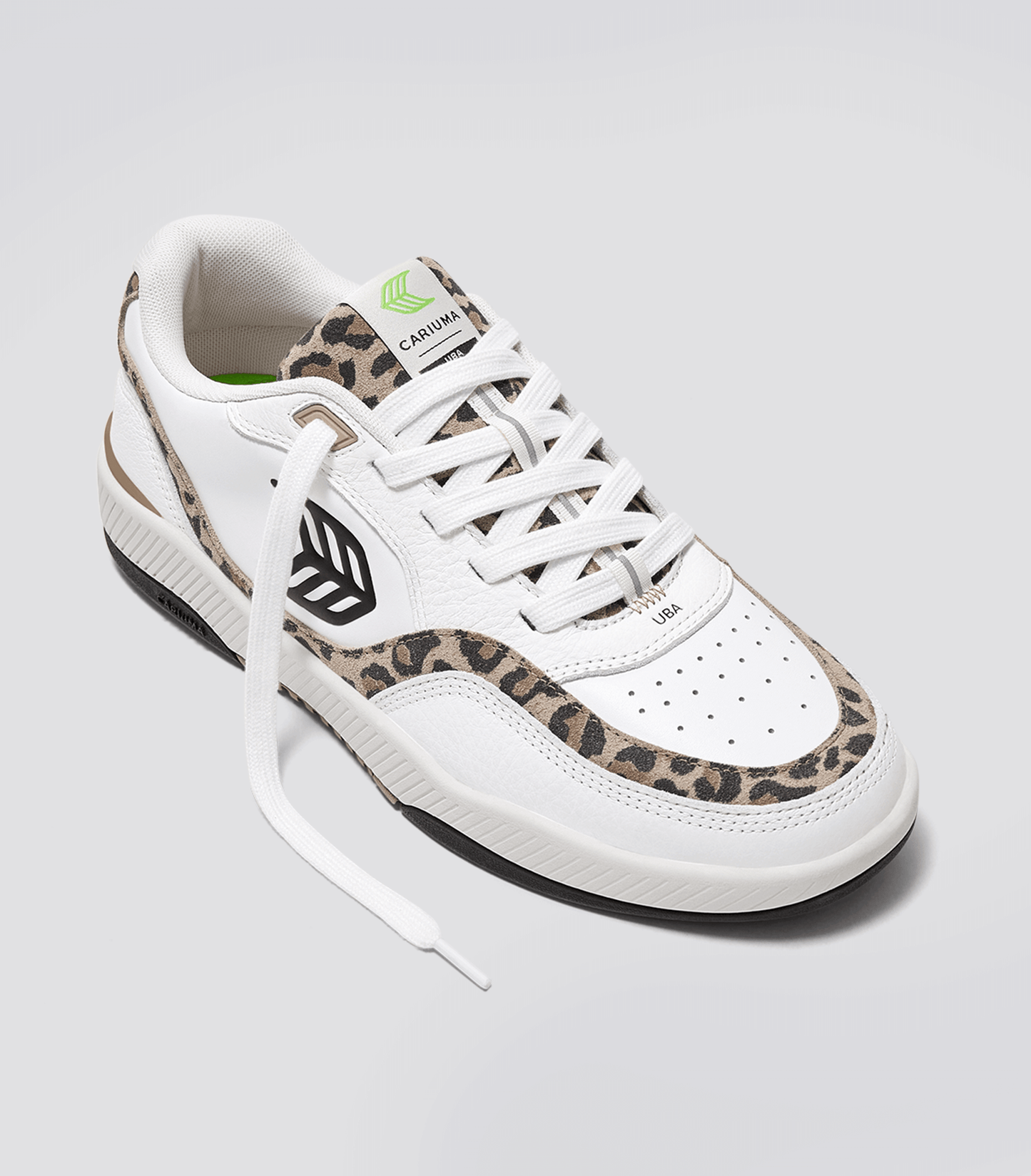 UBA White Leather Leopard Print Suede Black Logo Sneaker