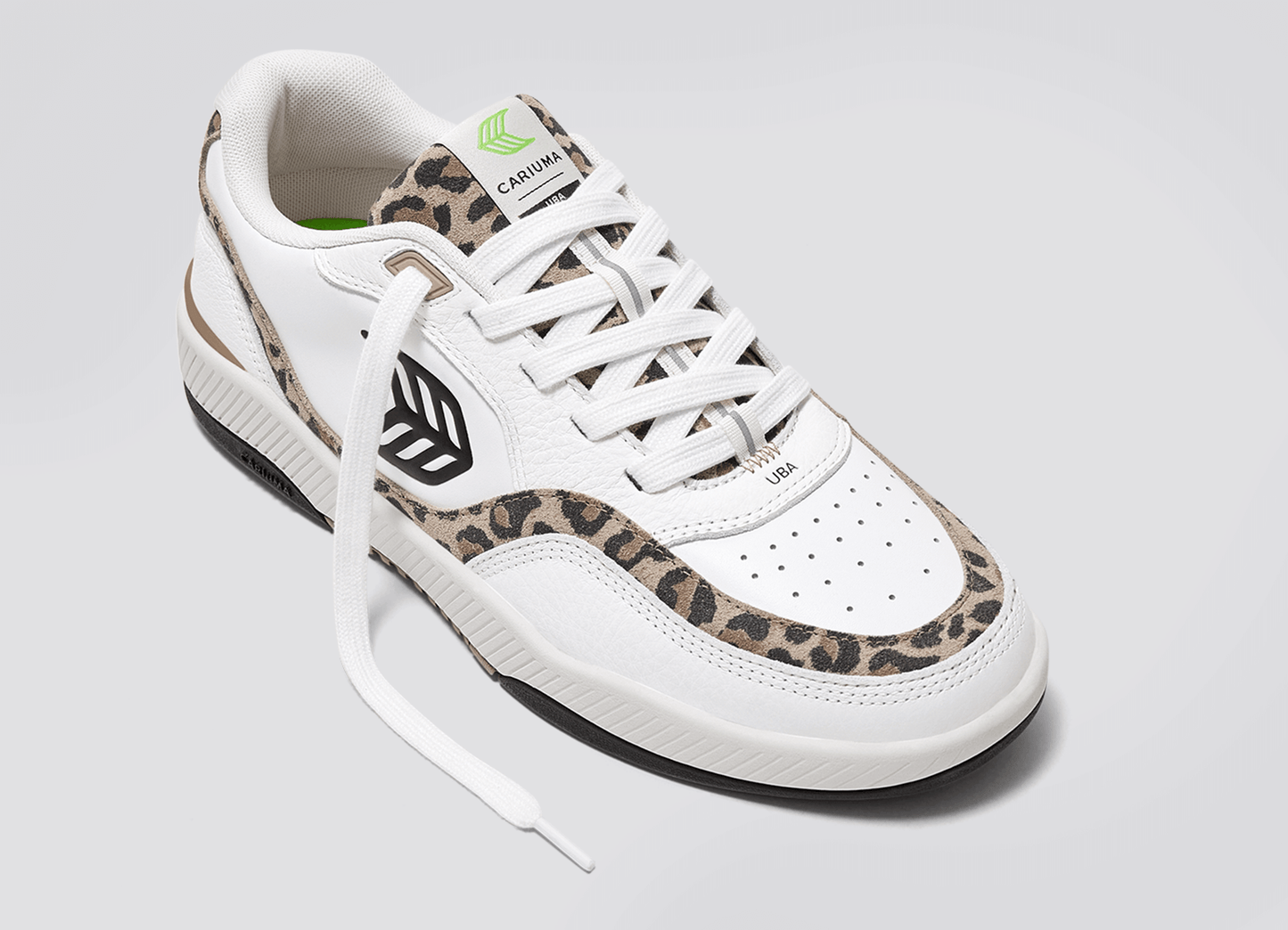 UBA White Leather Leopard Print Suede Black Logo Sneaker