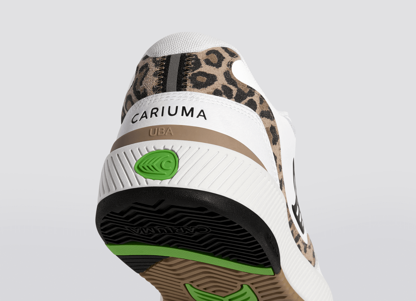 UBA White Leather Leopard Print Suede Black Logo Sneaker