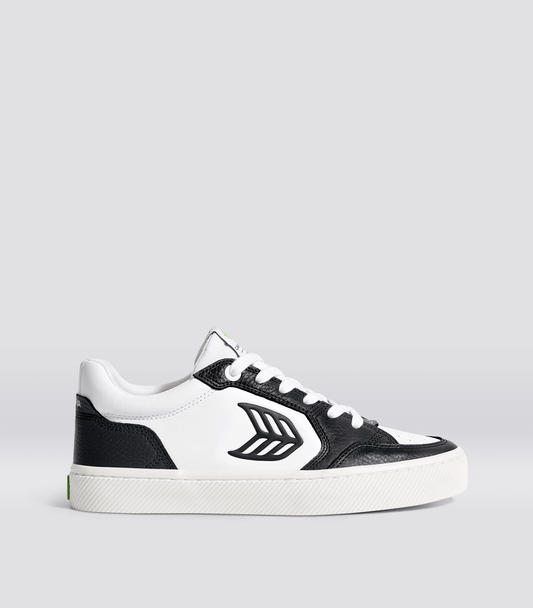 VALLELY White Leather Black Accents Sneaker