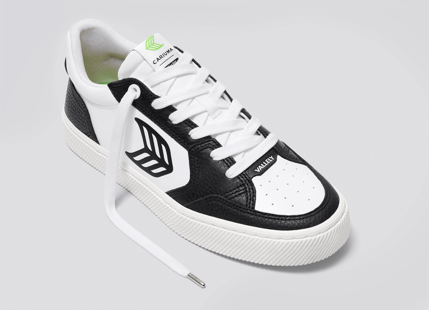 VALLELY White Leather Black Accents Sneaker