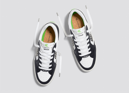 VALLELY White Leather Black Accents Sneaker