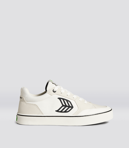 VALLELY PRO Vintage White Suede and Off-White Cordura Black Logo Sneaker