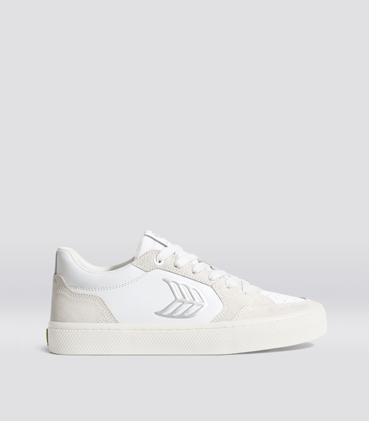 VALLELY White Leather Smoke White Suede Silver Logo Sneaker